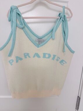 Miss Sparkling 'Paradise' Knit Tie-Shoulder Tank - Cream & aqua.